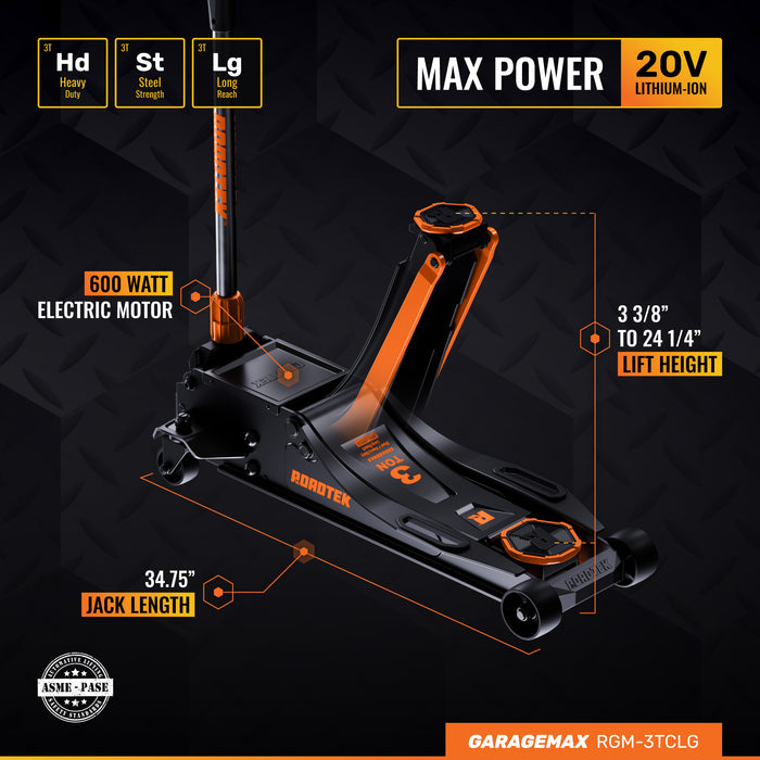 RGM-3TCLG GarageMax, 3 Ton Electric Floor Jack, Low Profile Jack for Quickly Car Lift, Hydraulic Service Jack