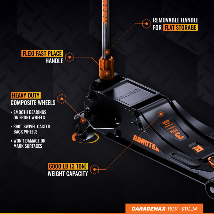 RGM-3TCLG GarageMax, 3 Ton Electric Floor Jack, Low Profile Jack for Quickly Car Lift, Hydraulic Service Jack