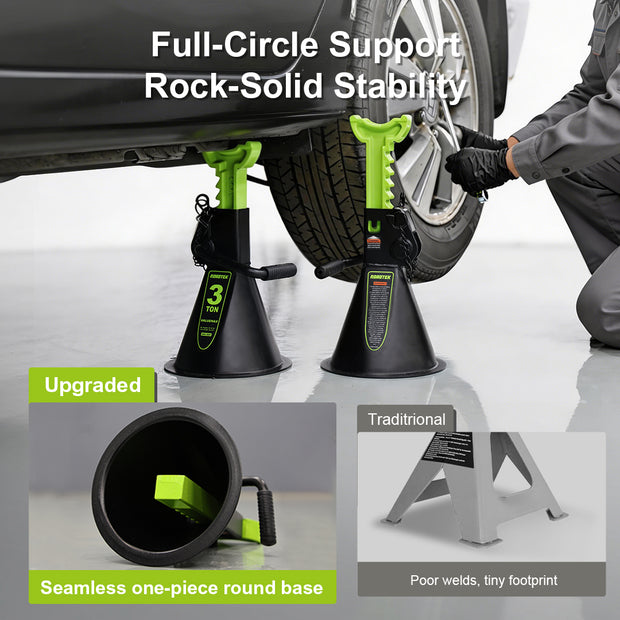 Jack Stands, 3 Ton (6,000 lbs) Heavy Duty Car Jack Stands with Seamless Round Steel Base, 10.8"-16.6" Adjustable with Double Locking, for Lifting SUV, Truck, and Car, 1 Pair
