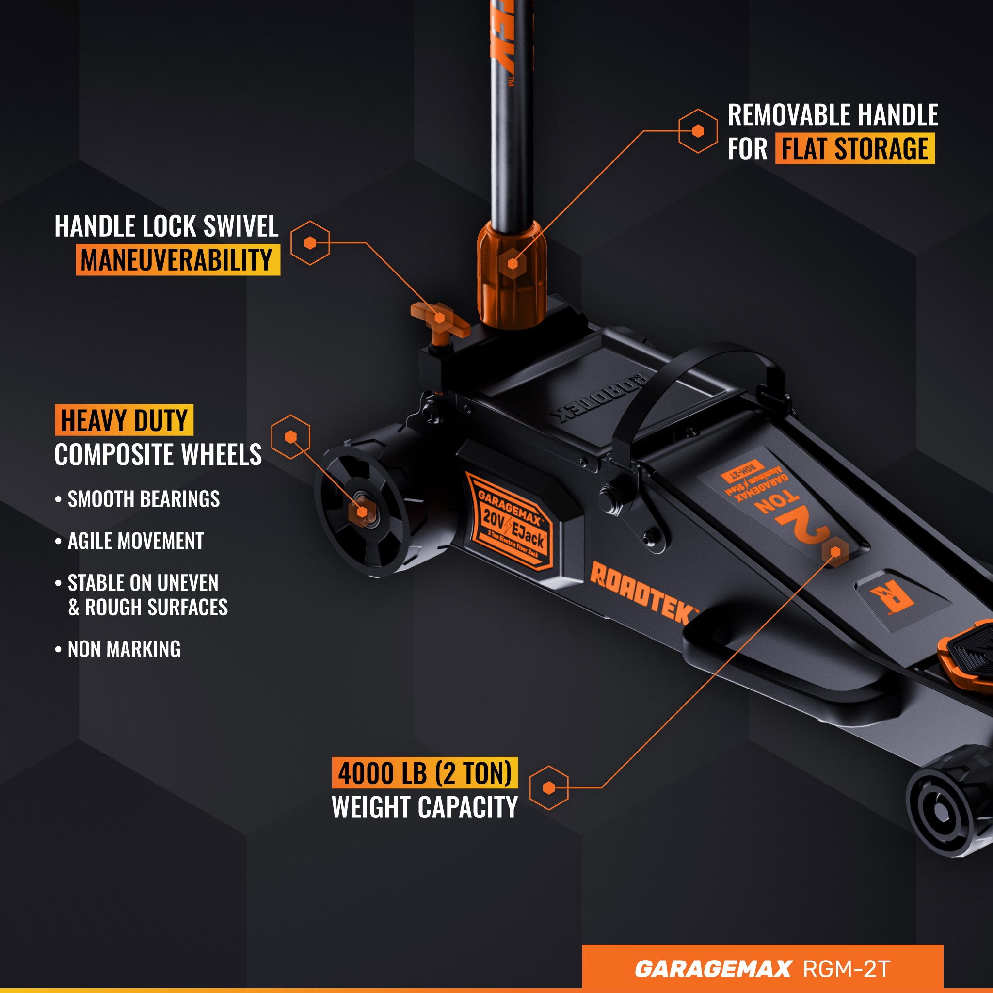 RGM-2T, 2 Ton Electric Floor Jack, Low Profile Aluminum & Steel