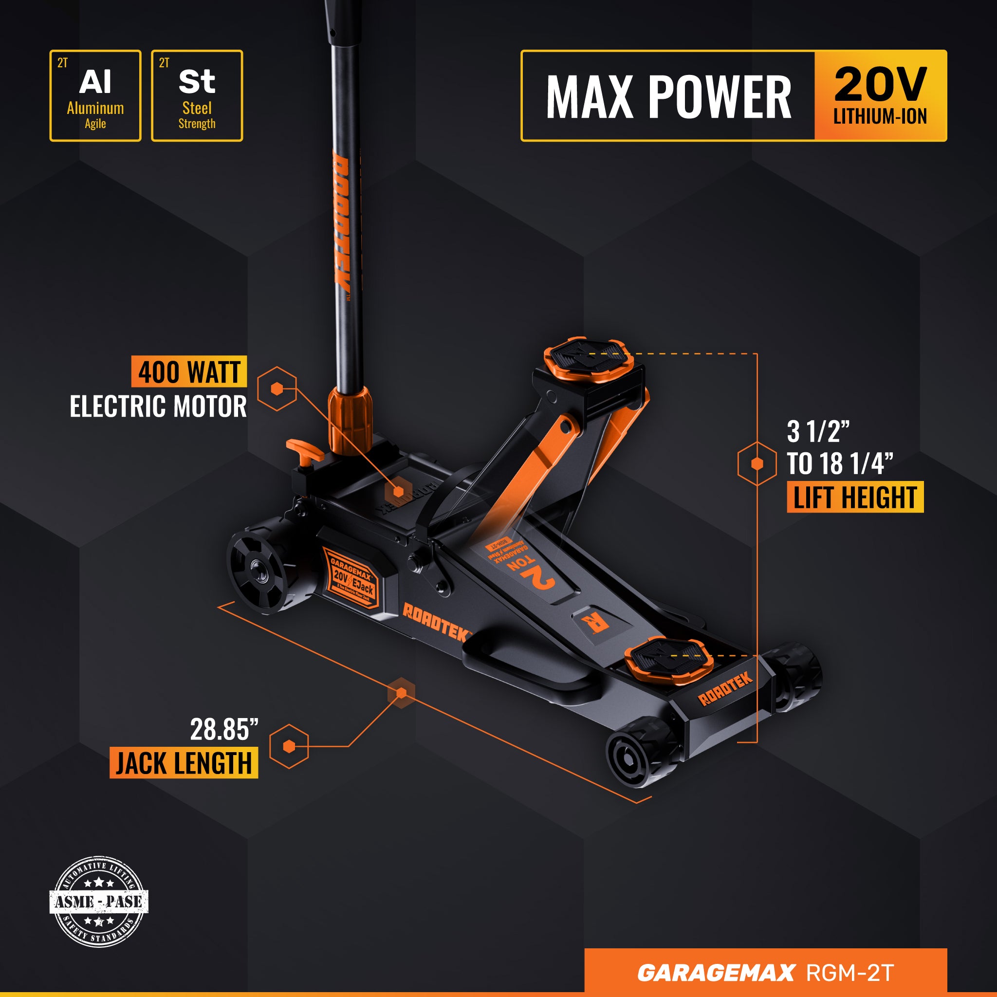 RGM-2T, 2 Ton Electric Floor Jack, Low Profile Aluminum & Steel