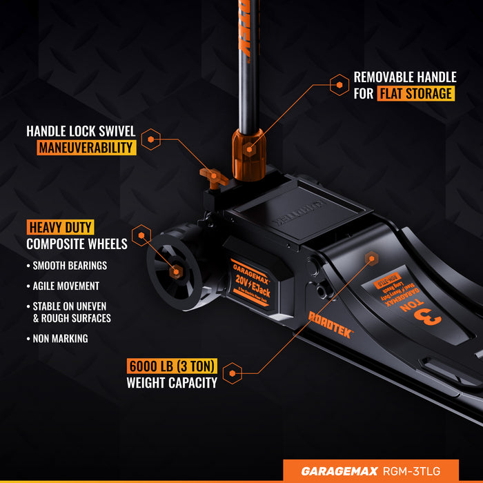 RGM-3TLG GarageMax 3T Heavy Duty Steel Long Reach Big Wheel Ejack