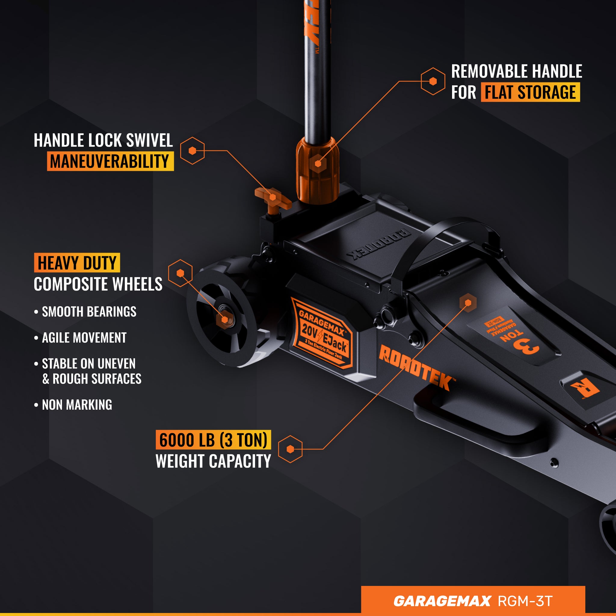 RGM-3T, 3 Ton Electric Floor Jack, Low Profile Aluminum & Steel