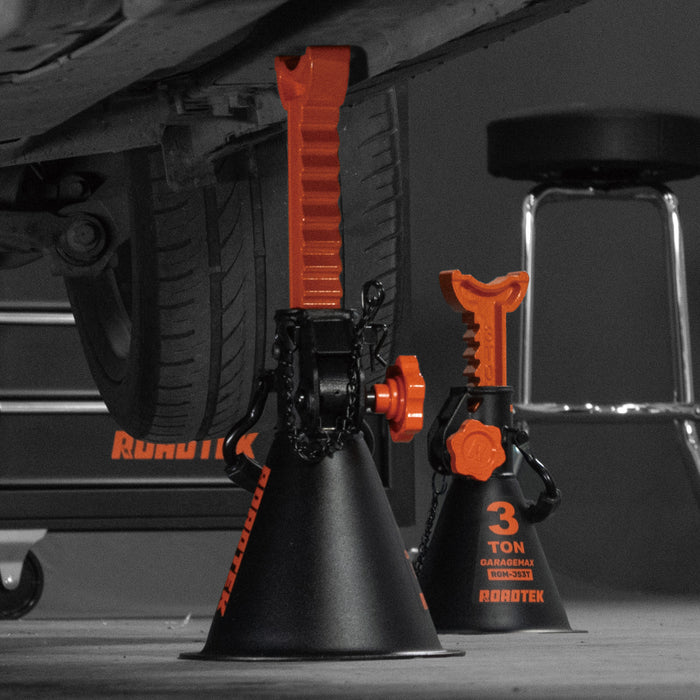 RGM-JS3T GarageMax, 3 Ton (6,000 lbs) Heavy Duty Car Jack Stands with Integrated Steel Base and Double Locking