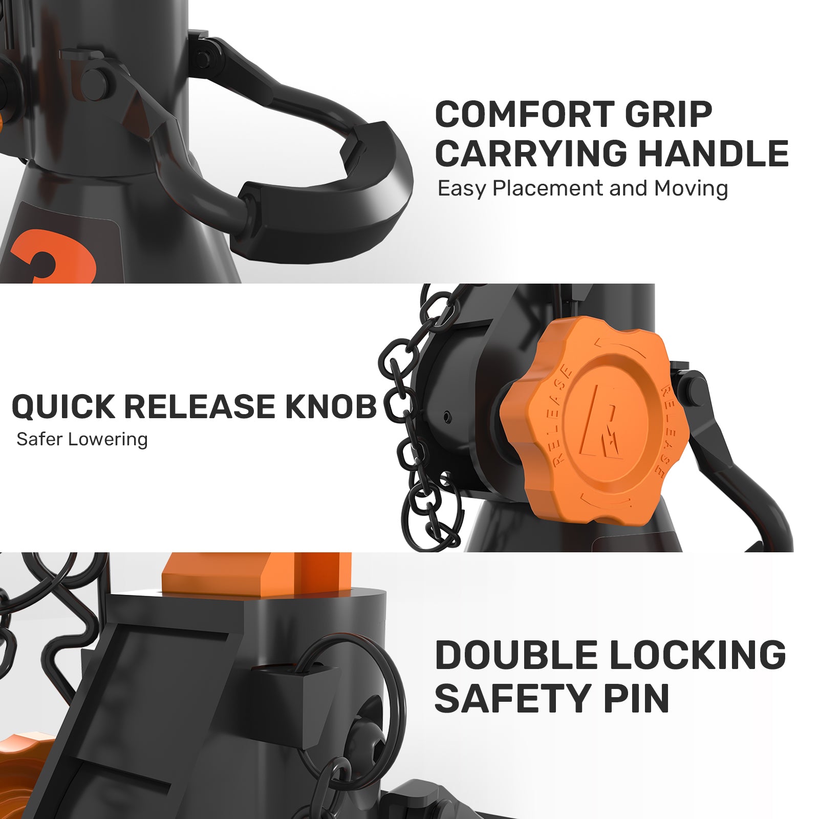 RGM-JS3T, 3 Ton Heavy Duty Jack Stands with Integrated Steel Base and Double Locking