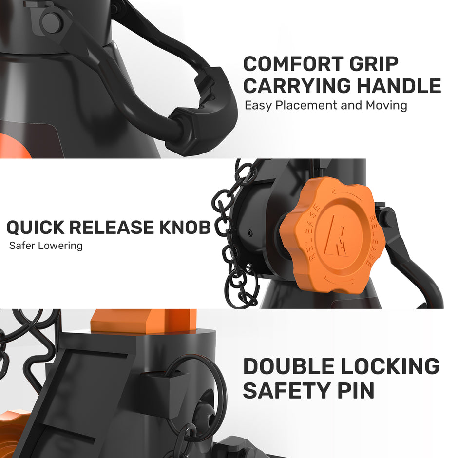 RGM-JS6T, 6 Ton Heavy Duty Jack Stands with Integrated Steel Base and Double Locking